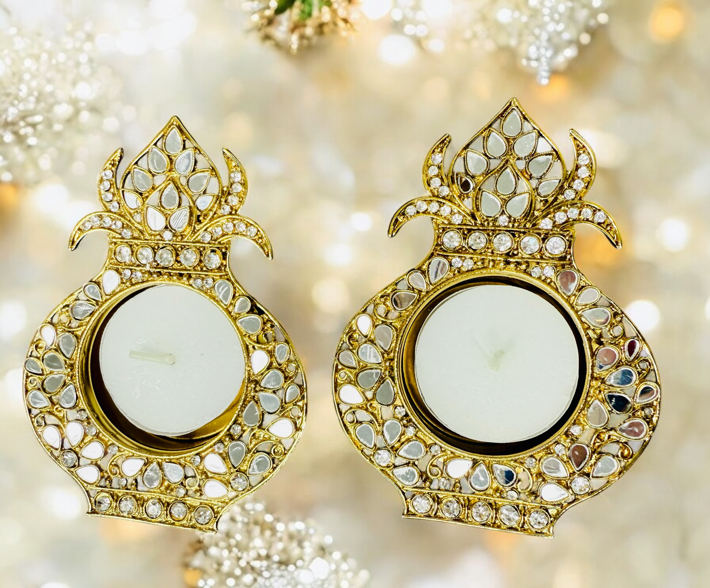 Kalash Shaped Mirror Diyas/ T-Light Holder - Set of 2