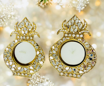 Kalash Shaped Mirror Diyas/ T-Light Holder - Set of 2