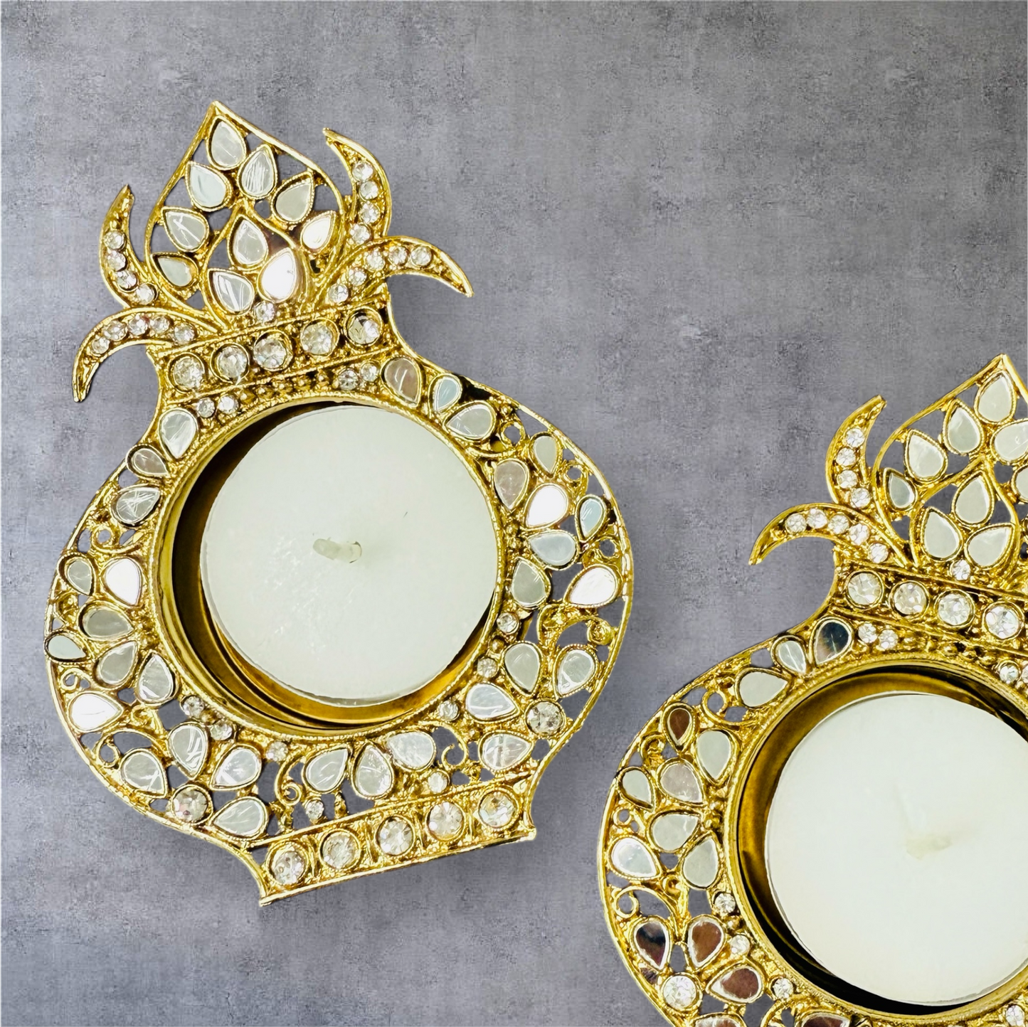 Kalash Shaped Mirror Diyas/ T-Light Holder - Set of 2