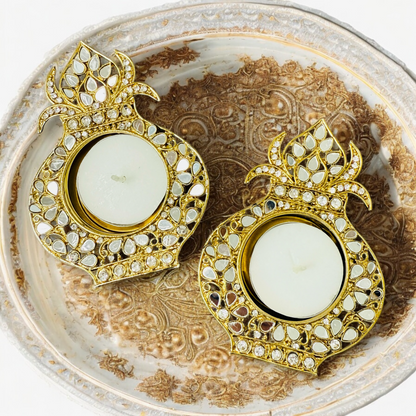 Kalash Shaped Mirror Diyas/ T-Light Holder - Set of 2