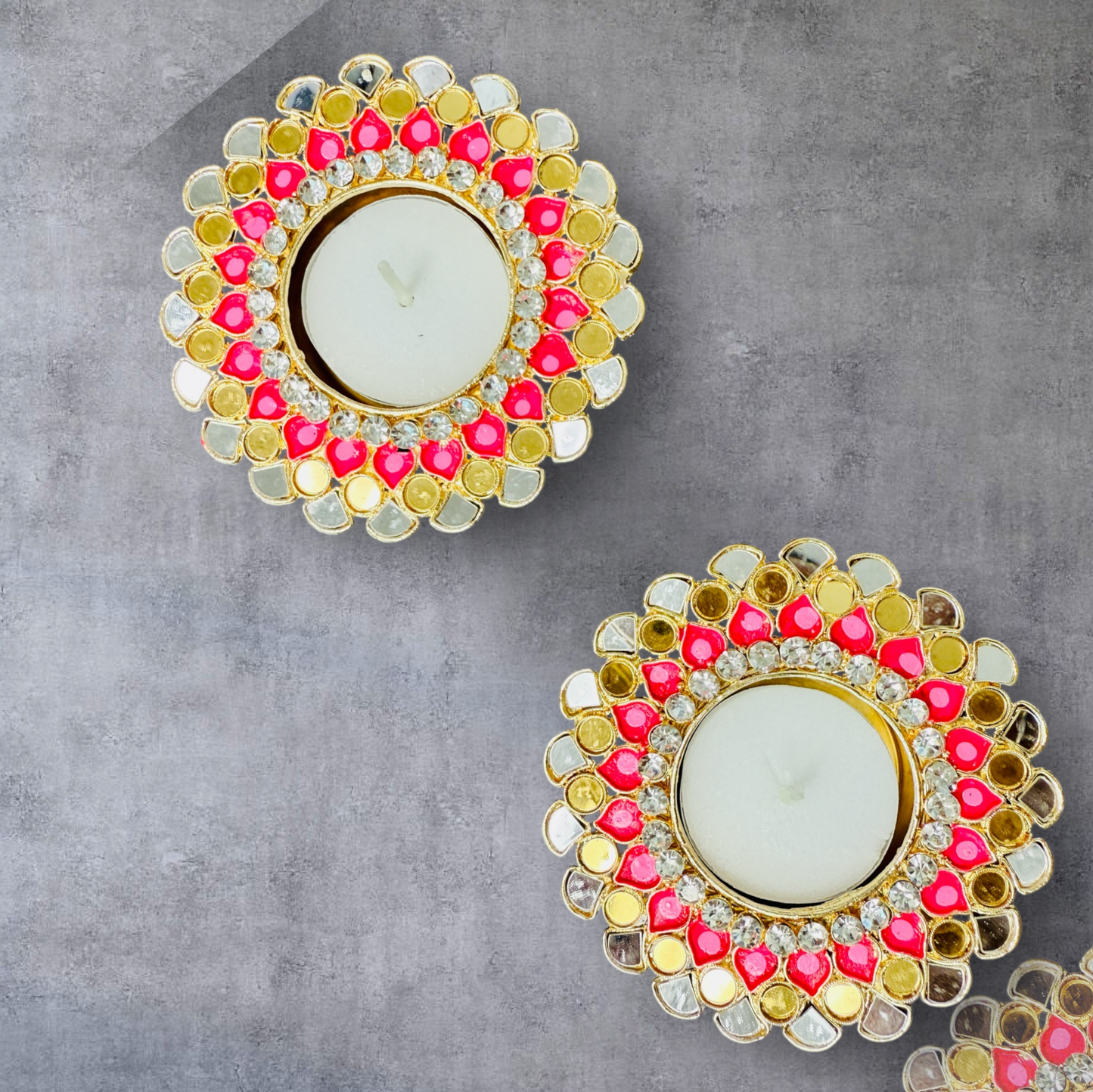 Minakari Metal Diyas/ T-Light Holder - Return Gift for Any Indian Celebration - Set of 2