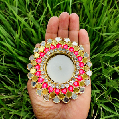 Minakari Metal Diyas/ T-Light Holder - Return Gift for Any Indian Celebration - Set of 2