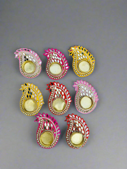 Koyari Shaped T-Light Holder with Mirrorwork - Set of 3