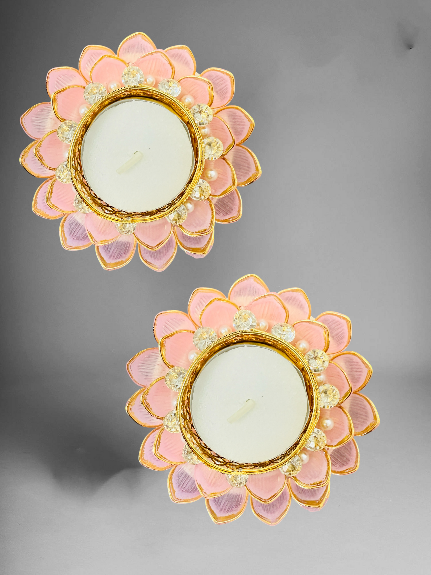 Set of 2 Dainty Acrylic Flower Shaped T-Light Holders in Pastel Colors