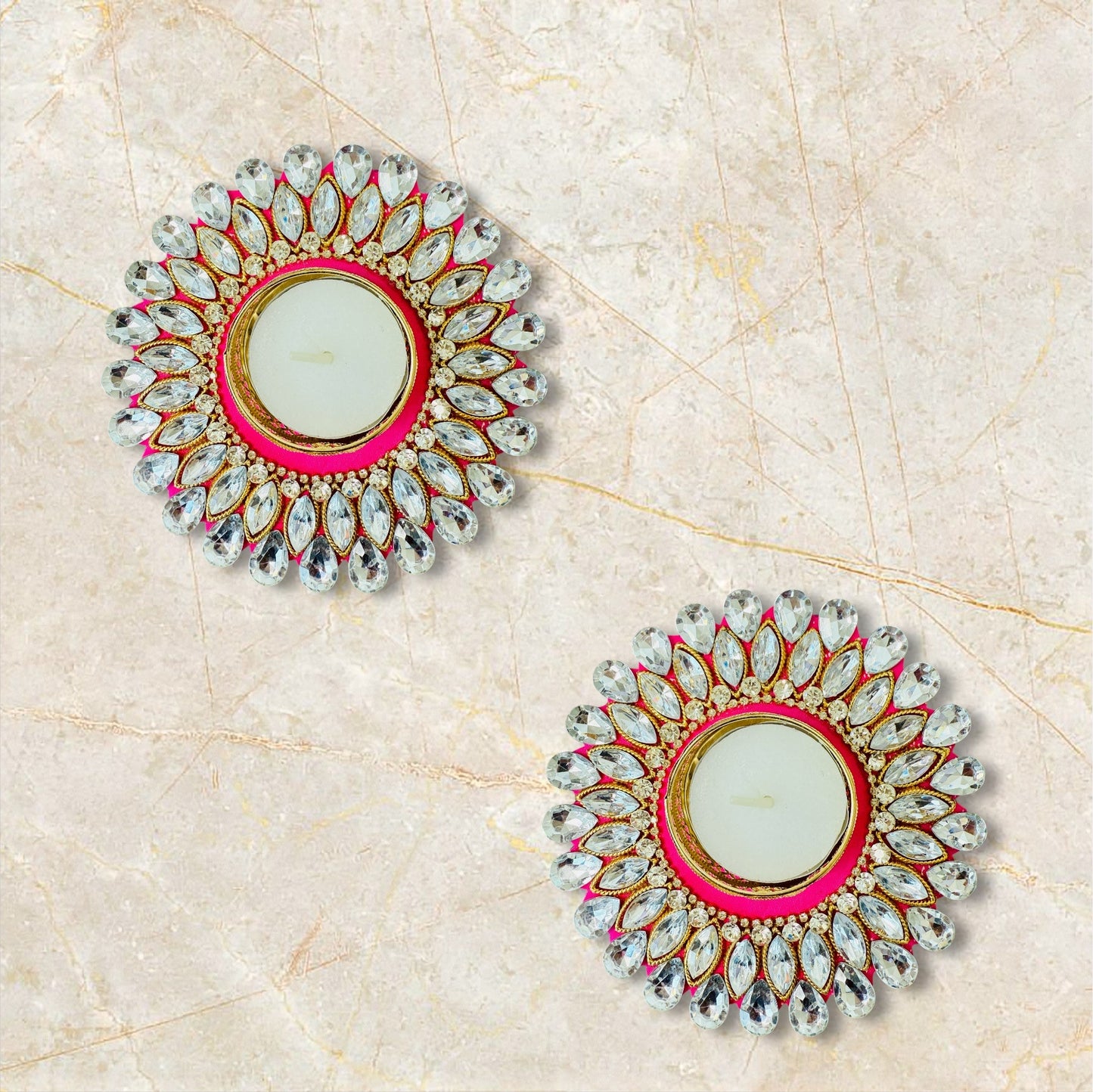 Set of 4 Kundan T-Light Holders - Affordable Return Gift for Housewarming/Diwali