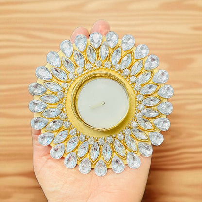 Set of 4 Kundan T-Light Holders - Affordable Return Gift for Housewarming/Diwali