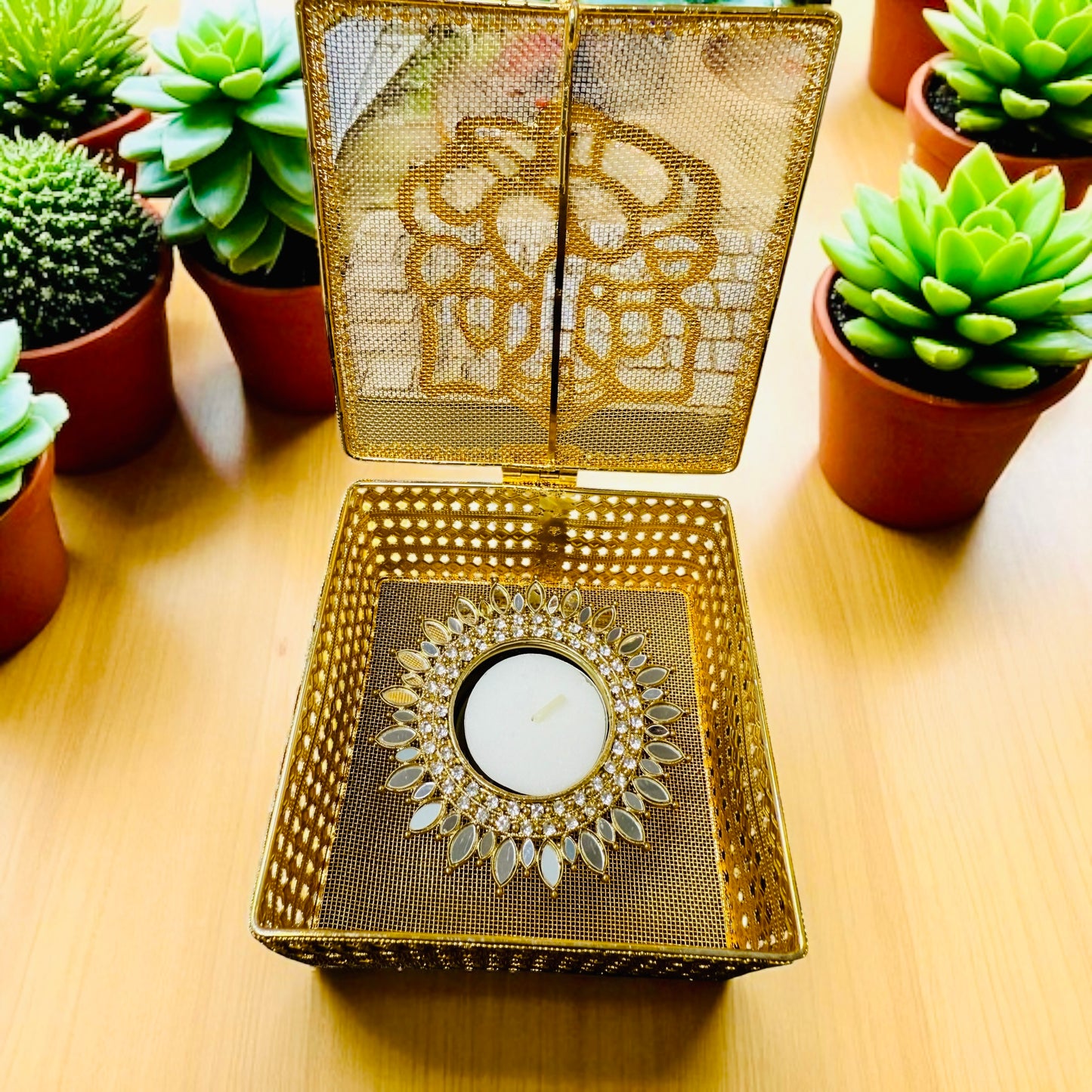 Golden Metal Ganesha Gift Boxes - Set of 2 - Perfect To Pack Small Gifts Like Diya, Jewelry