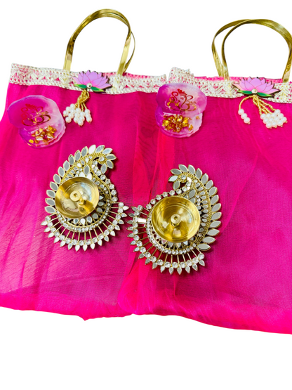Combo of Diya, Resin Ganesha & Bag - Perfect Giveaway for Wedding, Mehendi, Karwachauth