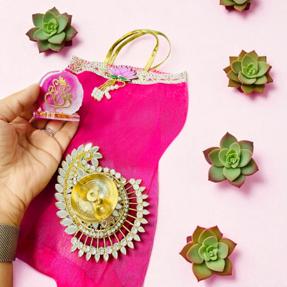 Combo of Diya, Resin Ganesha & Bag - Perfect Giveaway for Wedding, Mehendi, Karwachauth