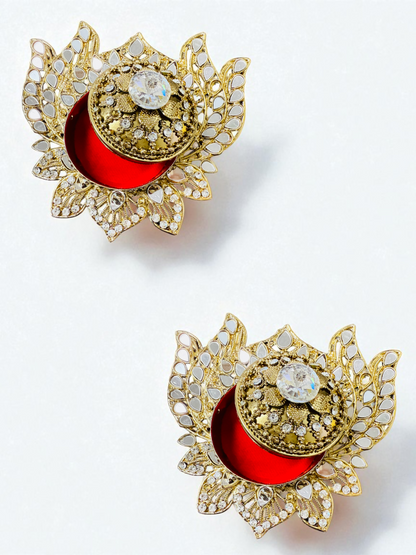 Handmade Designer Lotus Shaped Kundan Dibbies/Sindoor Daani/Trinket Box - Set of 3