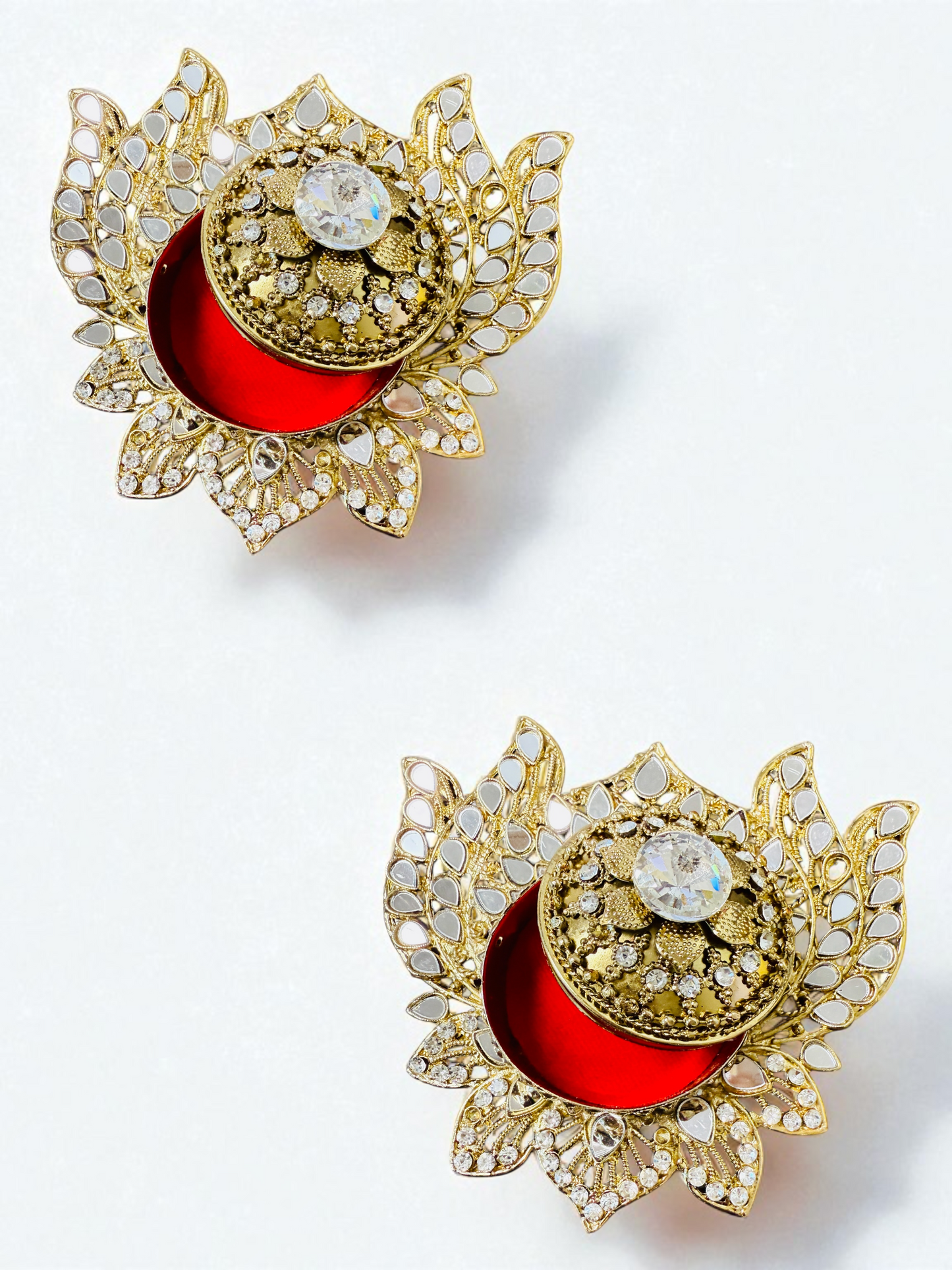 Handmade Designer Lotus Shaped Kundan Dibbies/Sindoor Daani/Trinket Box