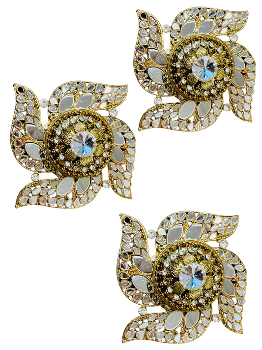 Handmade Designer Swastik Shaped Kundan Dibbies/Sindoor Daani/Trinket Box - Set of 3