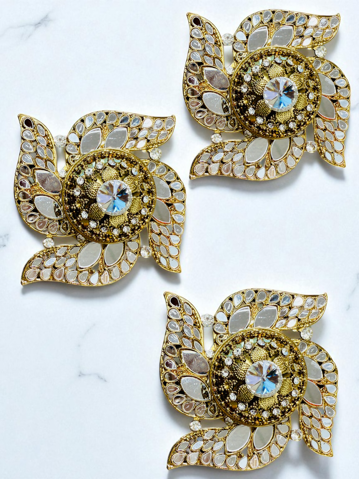Handmade Designer Swastik Shaped Kundan Dibbies/Sindoor Daani/Trinket Box - Set of 3