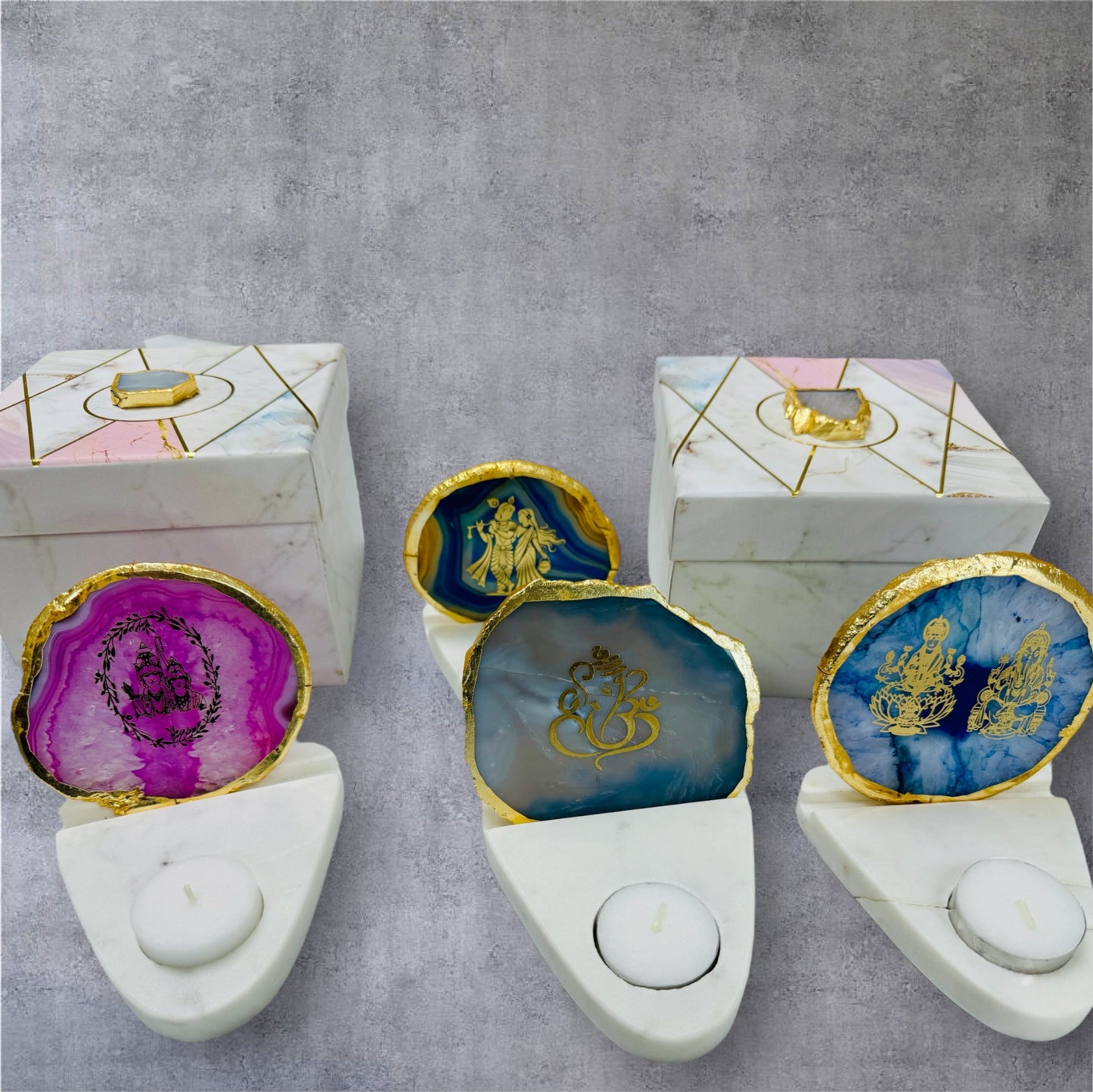 Ram Sita Ji Agate with Marble T Light Holder - Housewarming/Host Gift /Diwali Gift