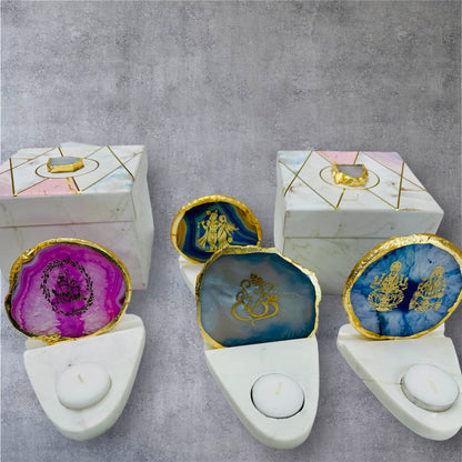 Ram Sita Ji Agate with Marble T Light Holder - Housewarming/Host Gift /Diwali Gift