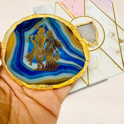 Radha Krishna Agate with Marble T Light Holder - Krishna Gift/ Janmashtami Gift/Hostess Gift