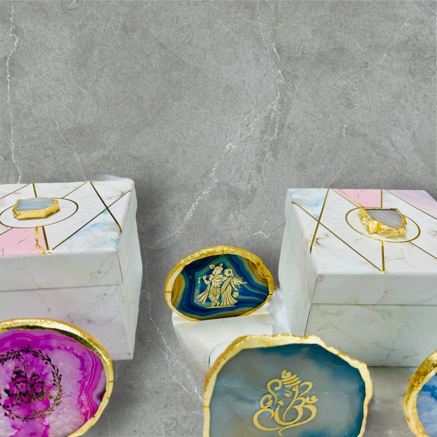 Ganesh Ji Agate with Marble T Light Holder - Ganpati Gift/ Ganesha Puja Gift