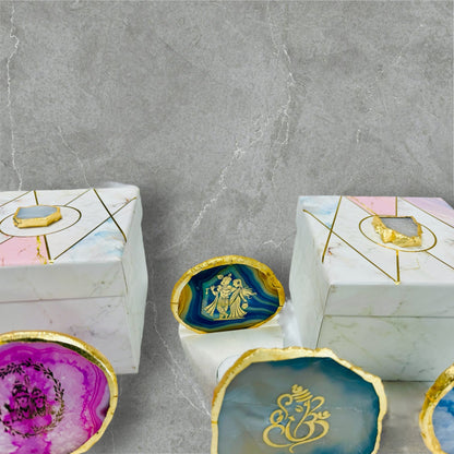 Ganesh Ji Agate with Marble T Light Holder - Ganpati Gift/ Ganesha Puja Gift