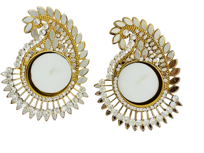 Koyari Shaped Mirror Diyas/ T-Light Holder - Set of 2
