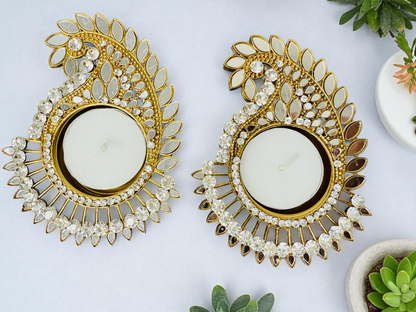 Koyari Shaped Mirror Diyas/ T-Light Holder - Set of 2