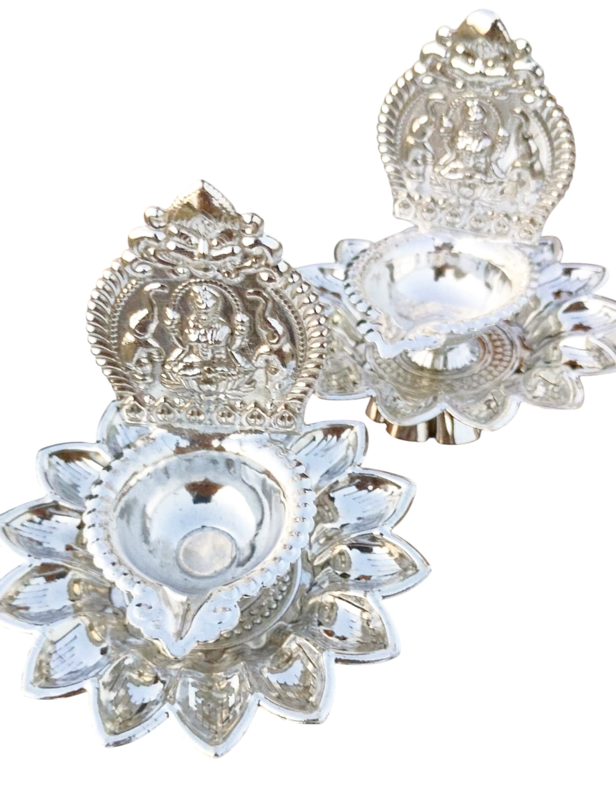 German Silver Laxmi on Lotus Diya with Stand