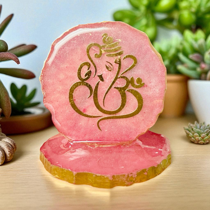 Gift Combo - Metal Lotus Diya with Resin Ganesha in Tissue Gift Bag