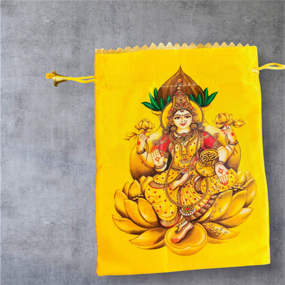 Laxmi Print Silk Potli Bags, Set of 5