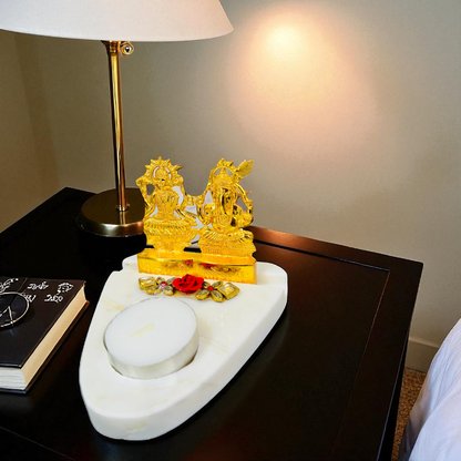 Marble T-Light Holder with Metal Laxmi Ganesh in Luxurious Gift Box