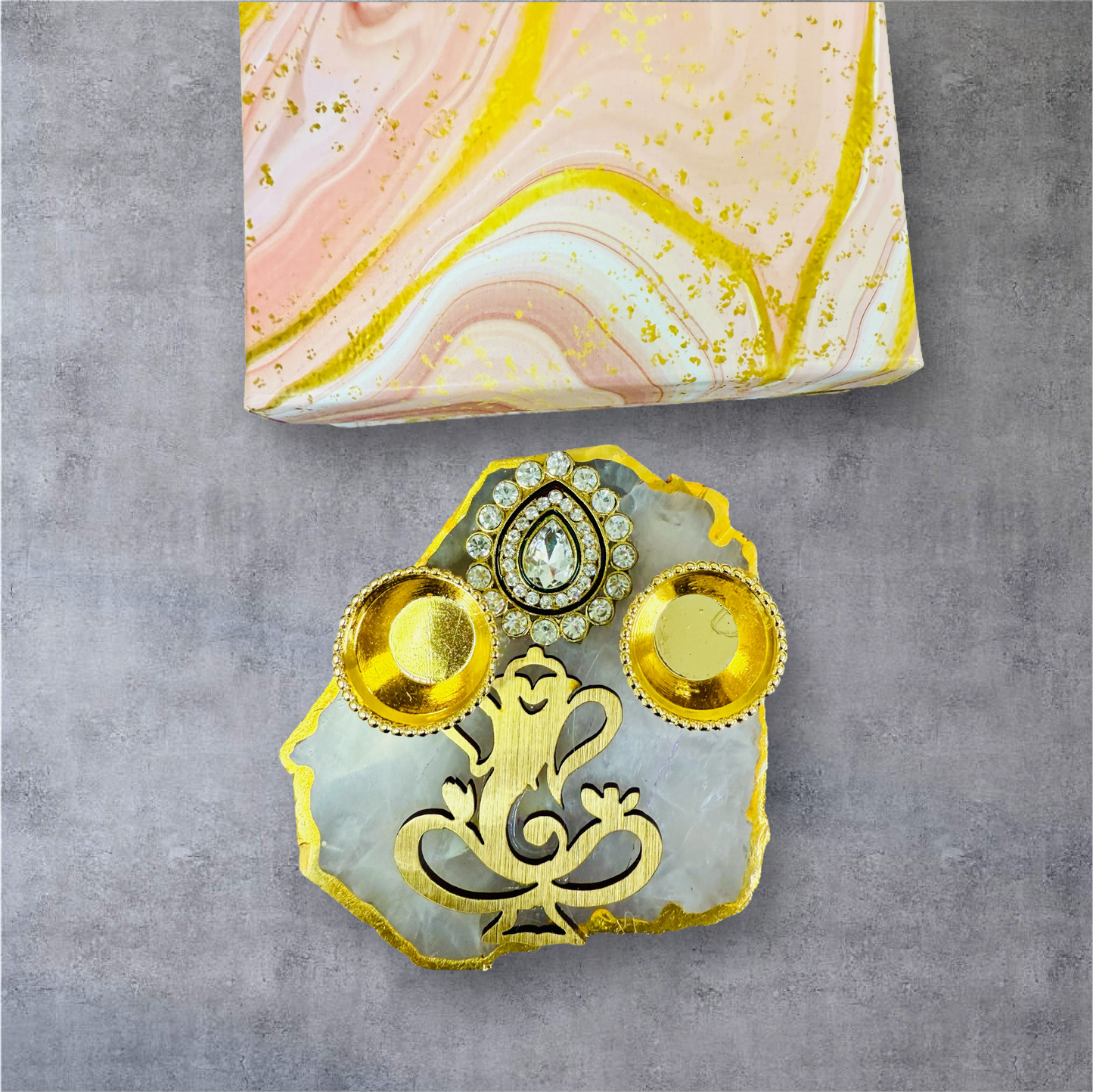 Ganesha Haldi Kumkum Platter on Marble base with Gift Box
