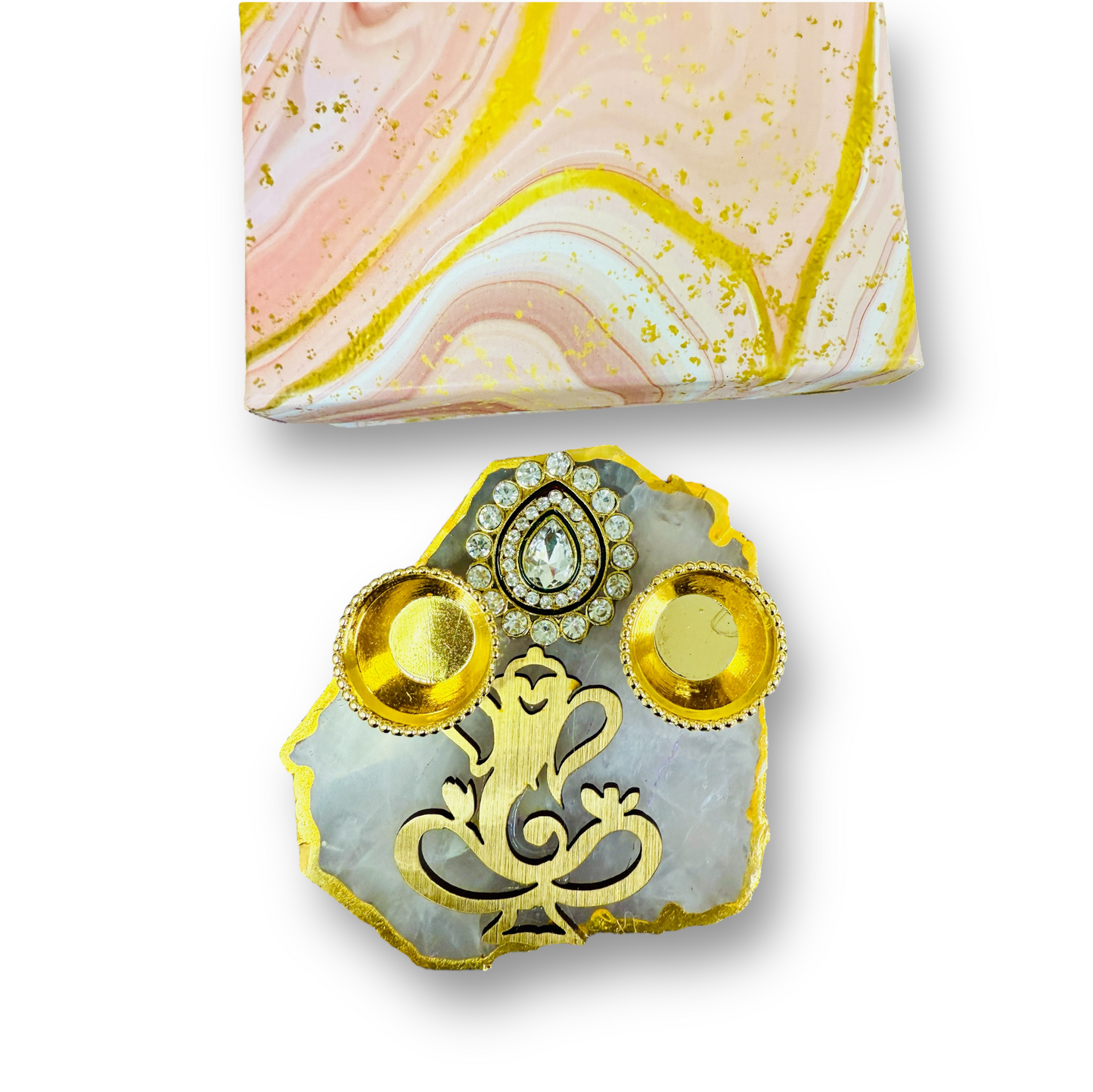 Ganesha Haldi Kumkum Platter on Marble base with Gift Box