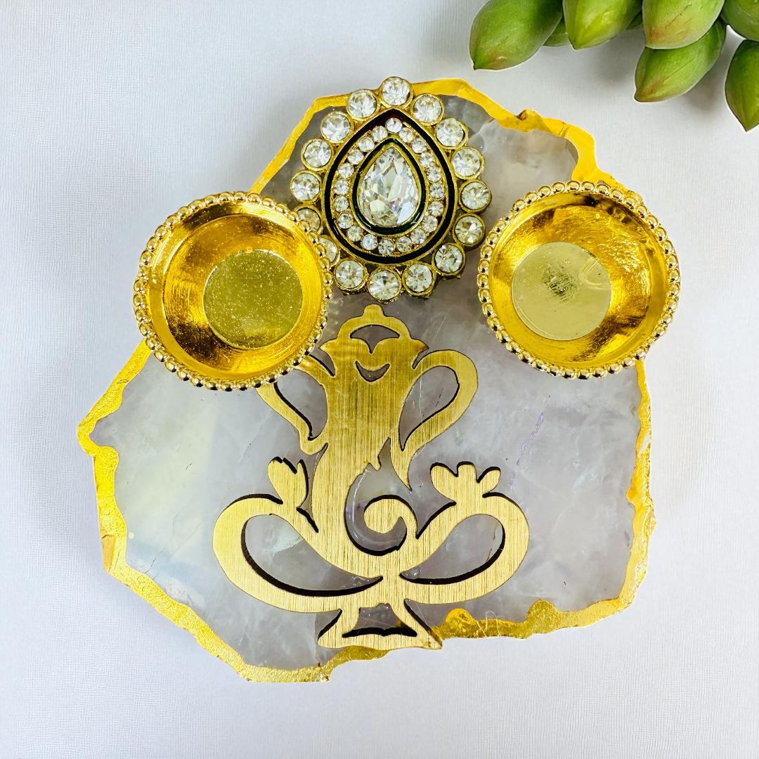 Ganesha Haldi Kumkum Platter on Marble base with Gift Box