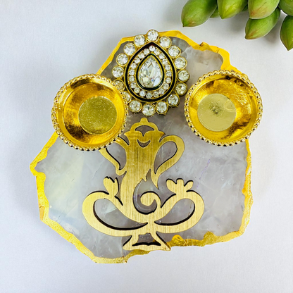 Ganesha Haldi Kumkum Platter on Marble base with Gift Box