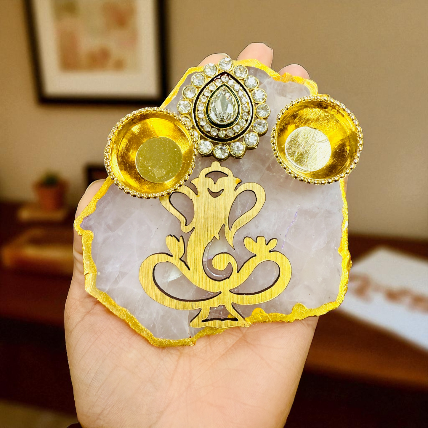 Ganesha Haldi Kumkum Platter on Marble base with Gift Box