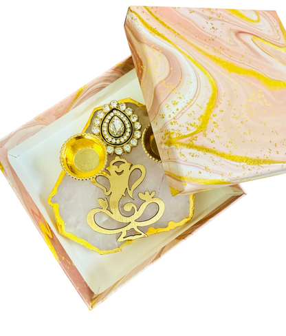 Ganesha Haldi Kumkum Platter on Marble base with Gift Box