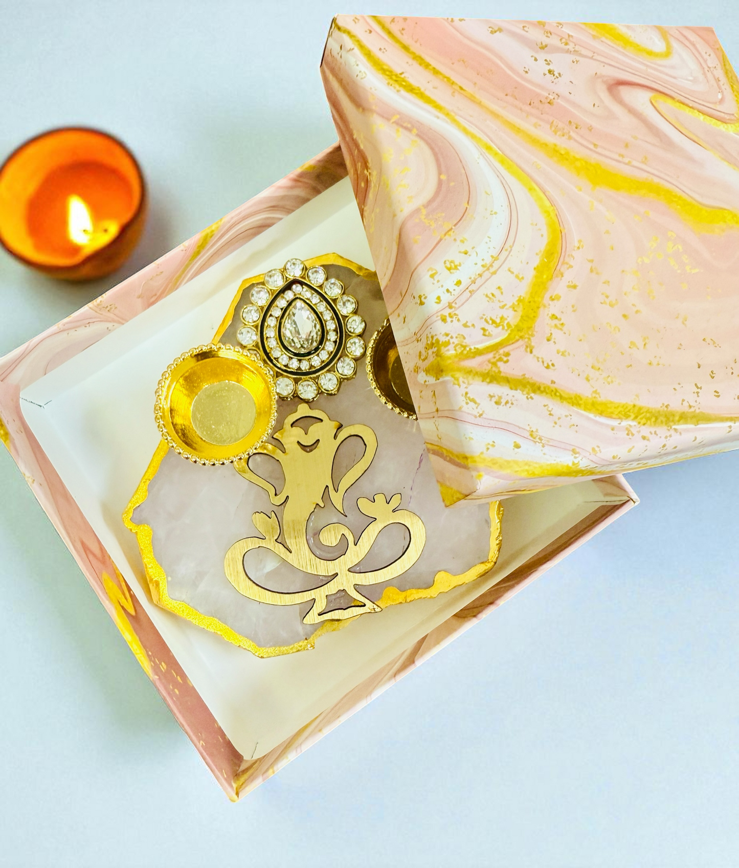 Ganesha Haldi Kumkum Platter on Marble base with Gift Box