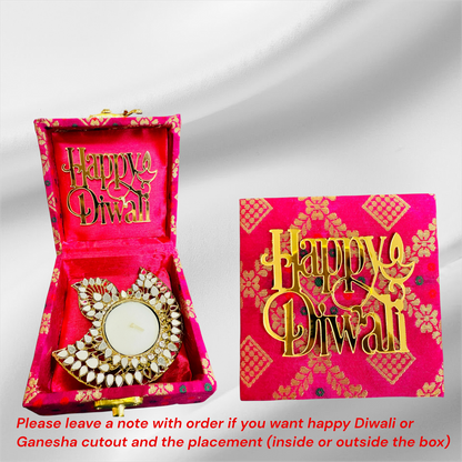 Mirror Diya with Box & Ganesha/Happy Diwali Cut Out - Set of 5