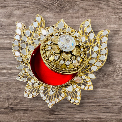 Handmade Designer Lotus Shaped Kundan Dibbies/Sindoor Daani/Trinket Box