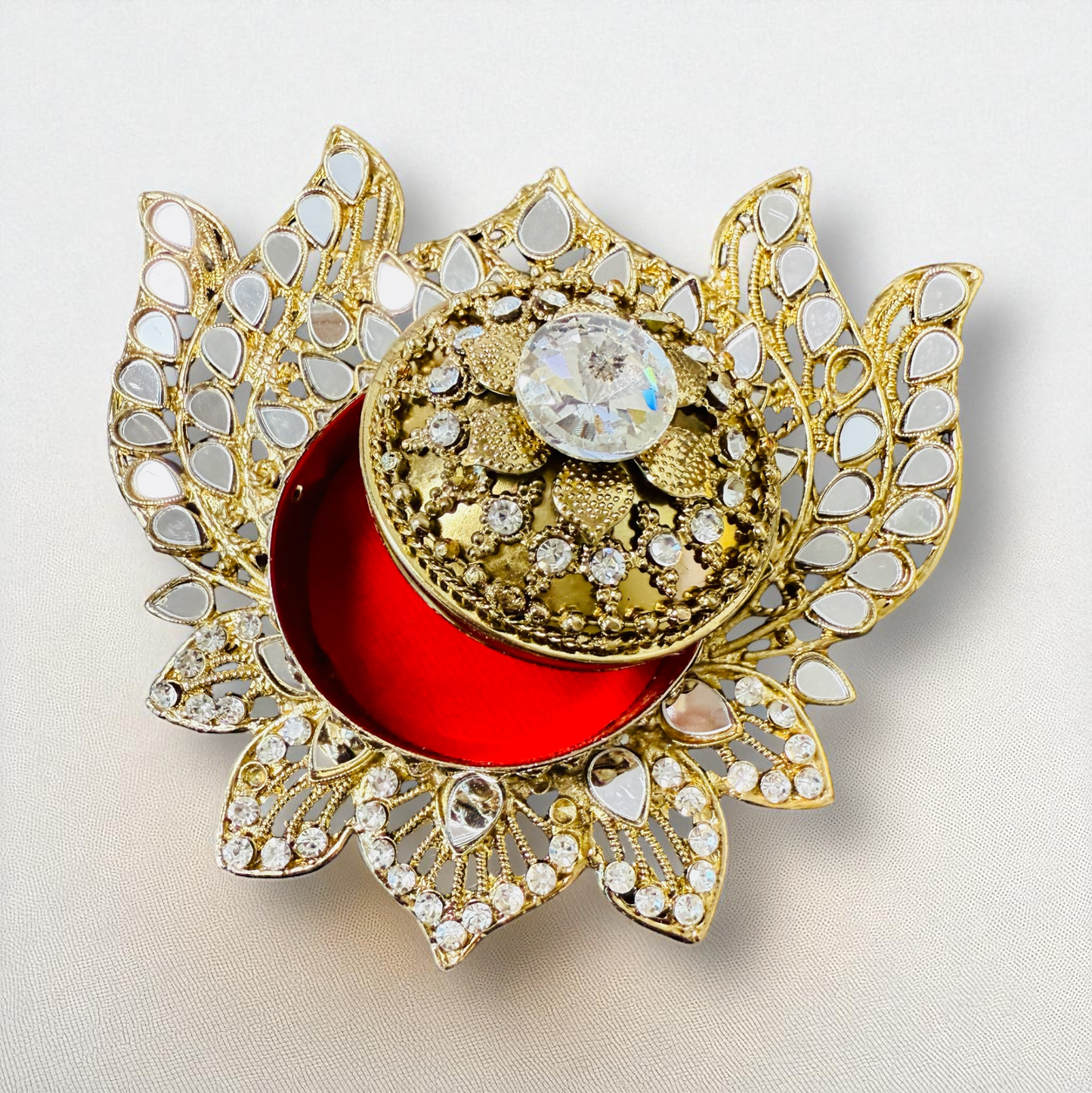 Handmade Designer Lotus Shaped Kundan Dibbies/Sindoor Daani/Trinket Box