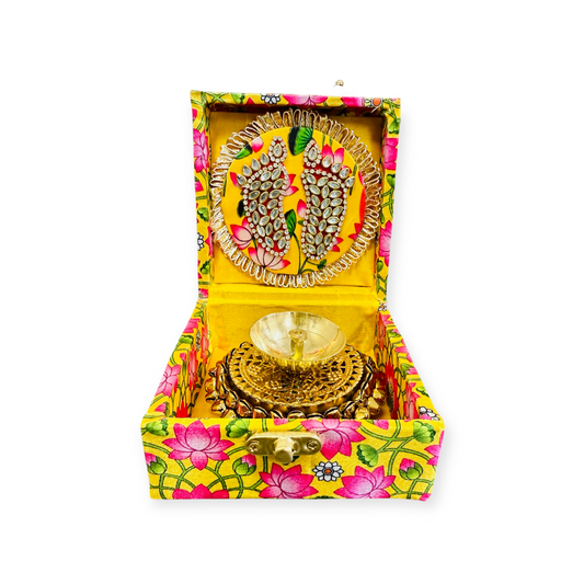 Ghungroo Akhand Diya & Laxmi Charan in Lotus Print Gift Box