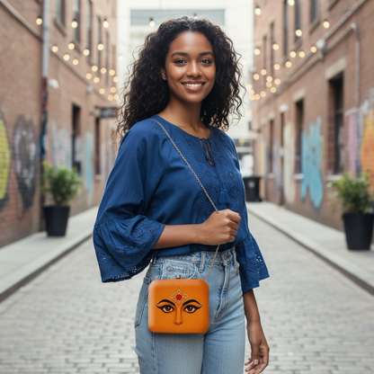 Durga Maa Portrait with Bindi Printed Clutch