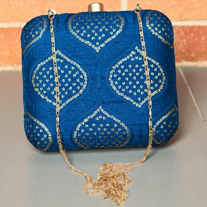 Golden Sequins And Thread Work Embroidery Clutch