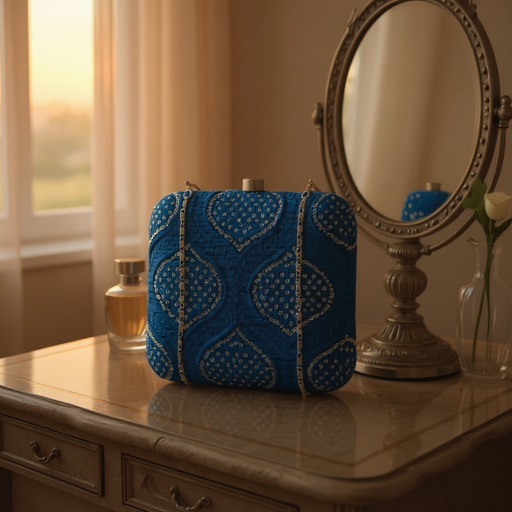 Golden Sequins And Thread Work Embroidery Clutch