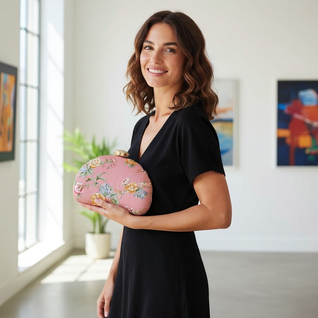 Floral Printed Zari Embroidery Clutch