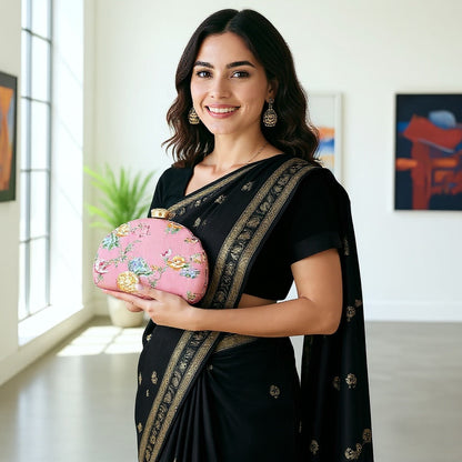Floral Printed Zari Embroidery Clutch