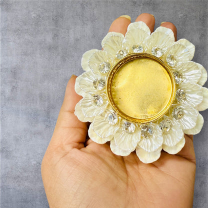 Set of 2 Dainty Acrylic Shell Flower Shaped T-Light Holders/Diya