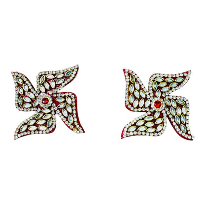 Set of Kundan Laxmi Charan & Pair of Swatik for Diwali Pooja