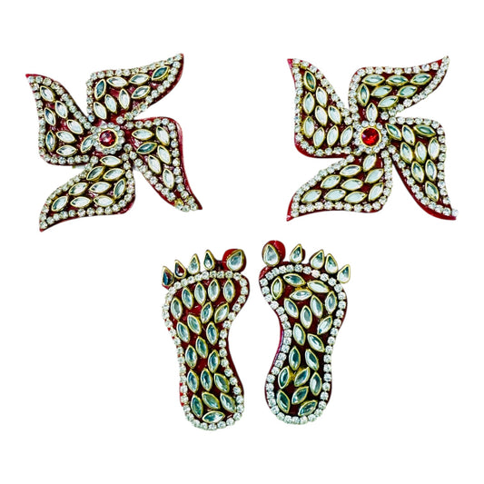 Set of Kundan Laxmi Charan & Pair of Swatik for Diwali Pooja