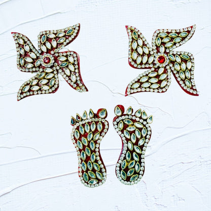 Diwali Gift Combos - Diya & Kundan  Laxmi Charan with Swastik in Gift Box