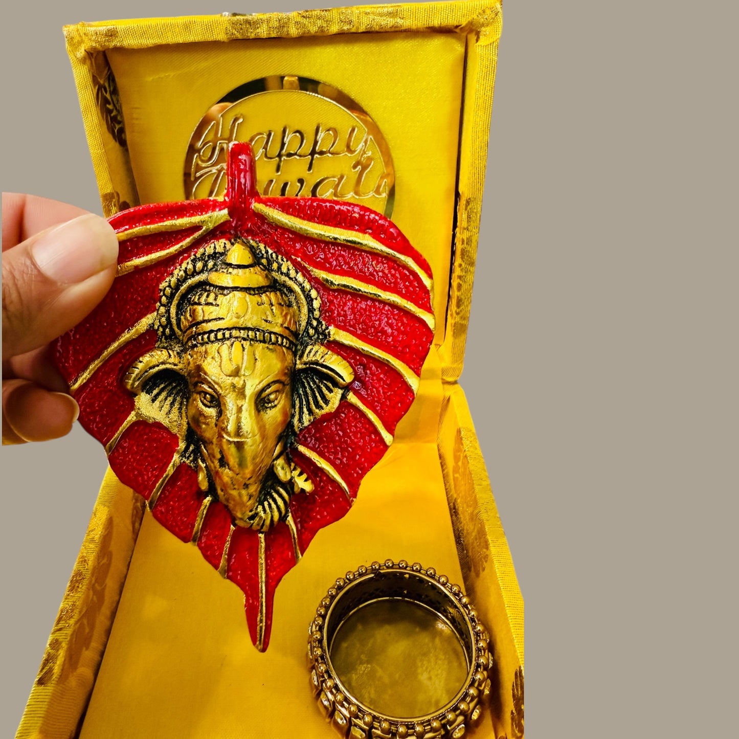 Ready-to-Gift Diwali Combos - German Silver Ganesha Hanging in Gift Box with Happy Diwali Decal
