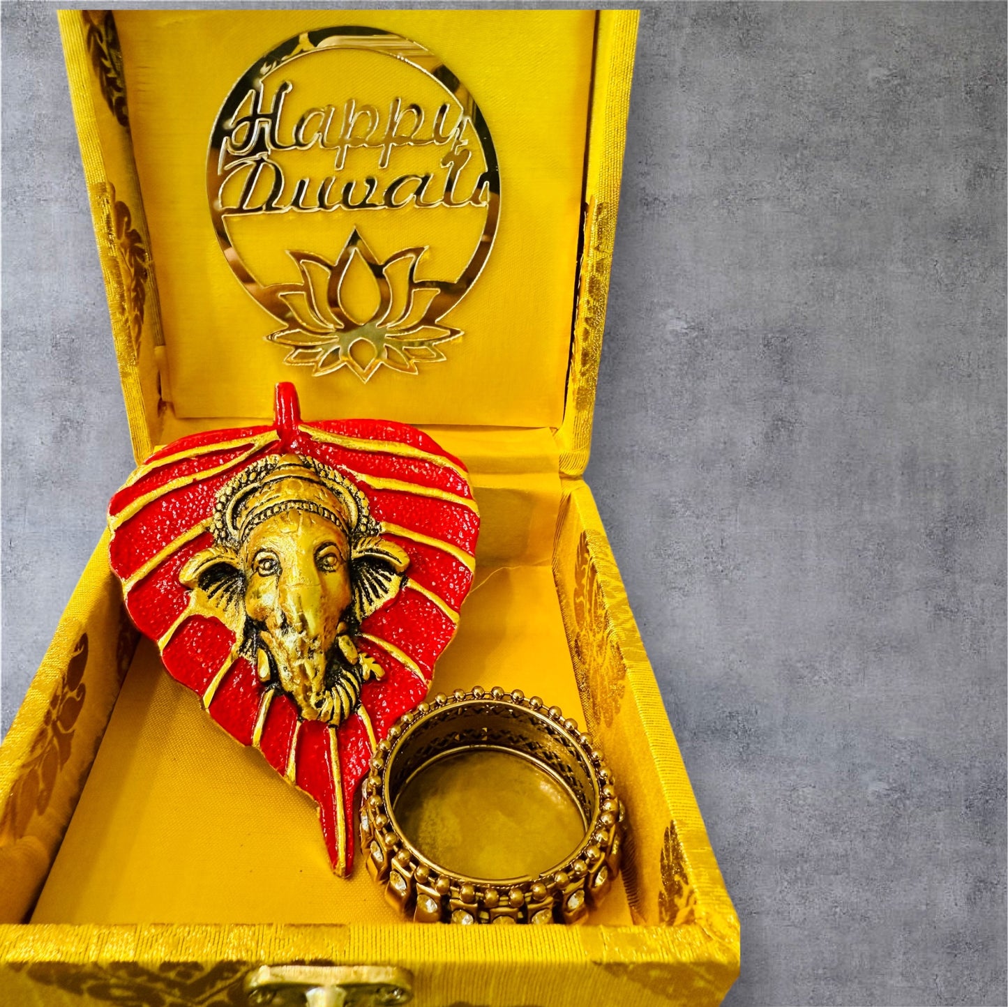 Ready-to-Gift Diwali Combos - German Silver Ganesha Hanging in Gift Box with Happy Diwali Decal
